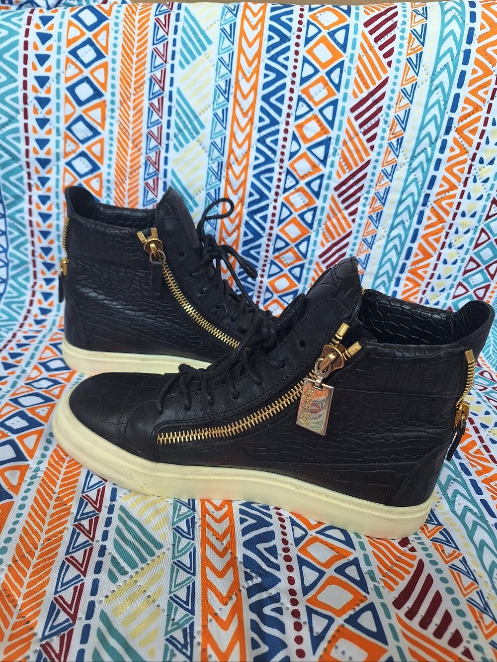 Giuseppe Zanotti Black Croc Double Zip High Top Sneakers IT 39 US 9 Flaw